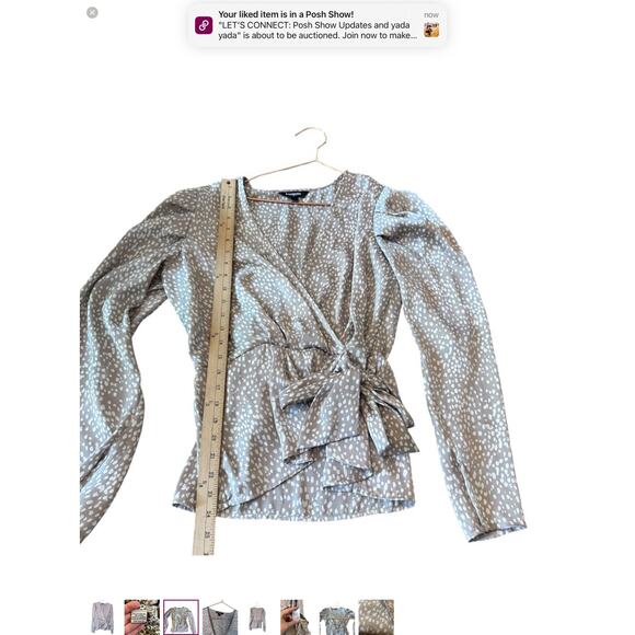 Express factory faux wrap with side tie puff sleeve satin blouse size medium - Picture 2 of 7